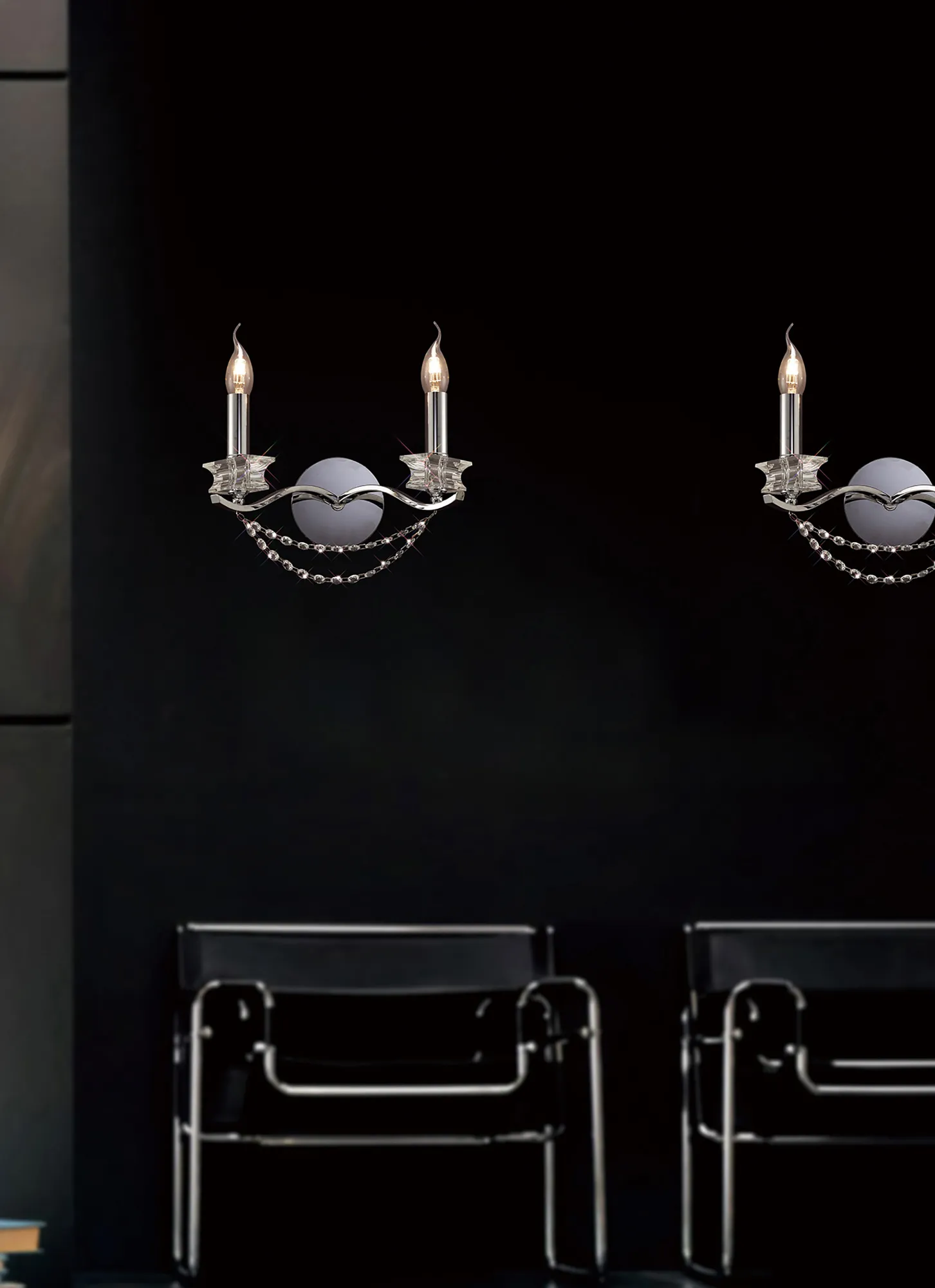 Nydia Polished Chrome Crystal Wall Lights Diyas Armed Wall Lights